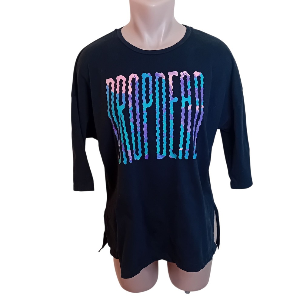 Women's Drop Dead Clothing Graphic Tee Trippy Tie‎ Dye Logo 3/4 Sleeve Casual 8